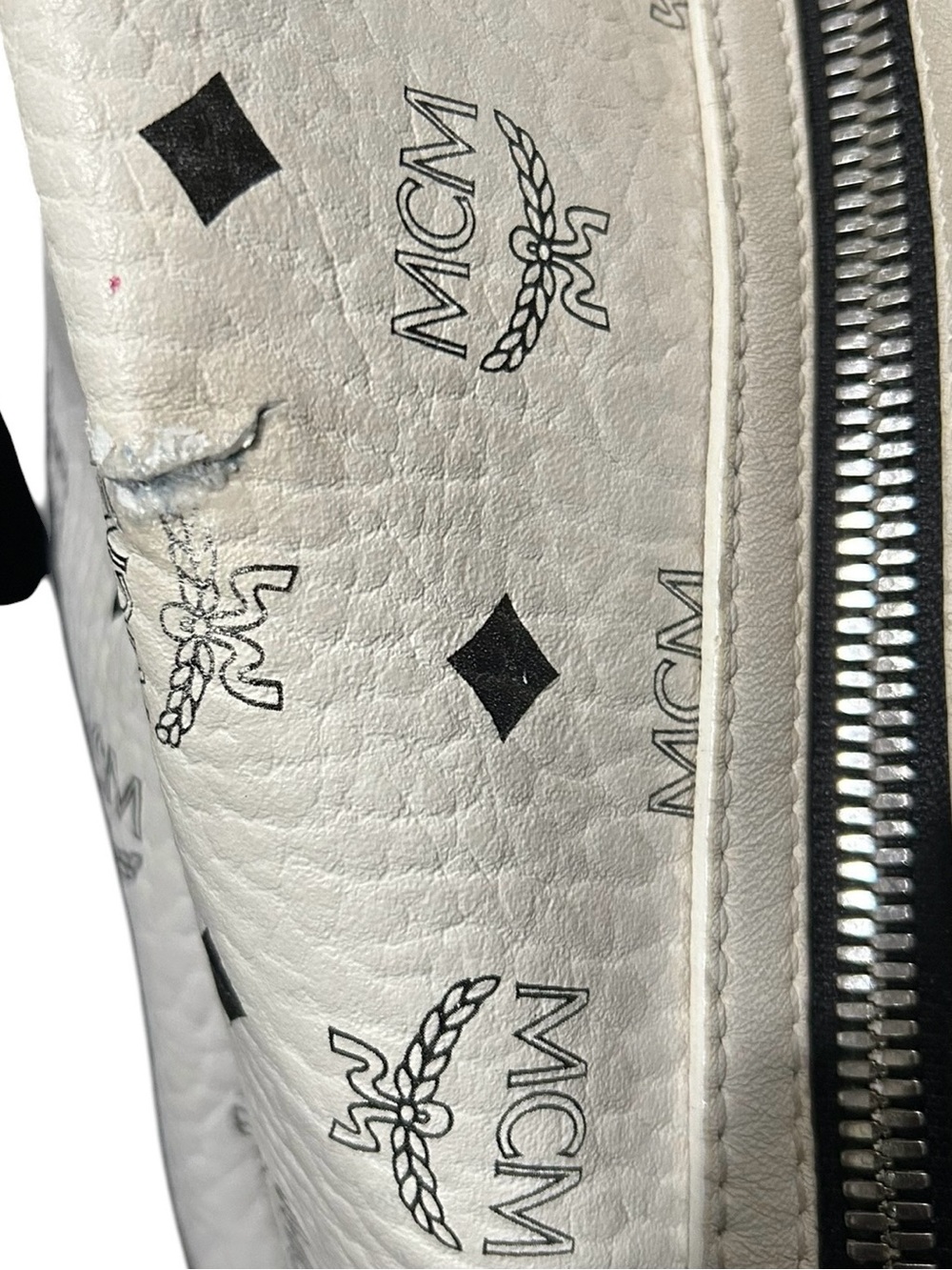 Authentic MCM Stark Backpack White Blue Visetos Size Medium Side Studs Unisex - Picture 14 of 14